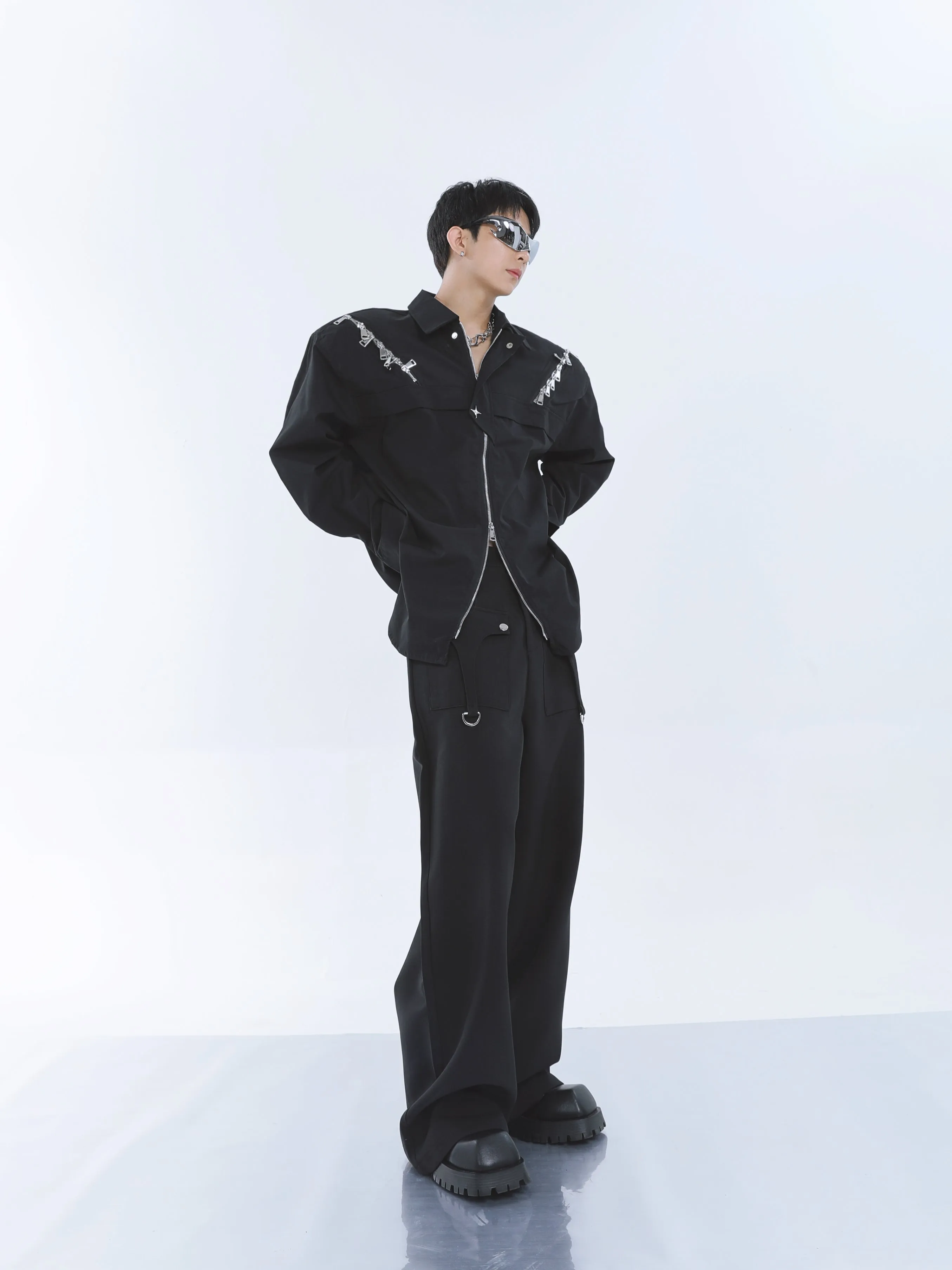 【23s September.】Shoulder Metal Double Zpper Design Shirt   Pants