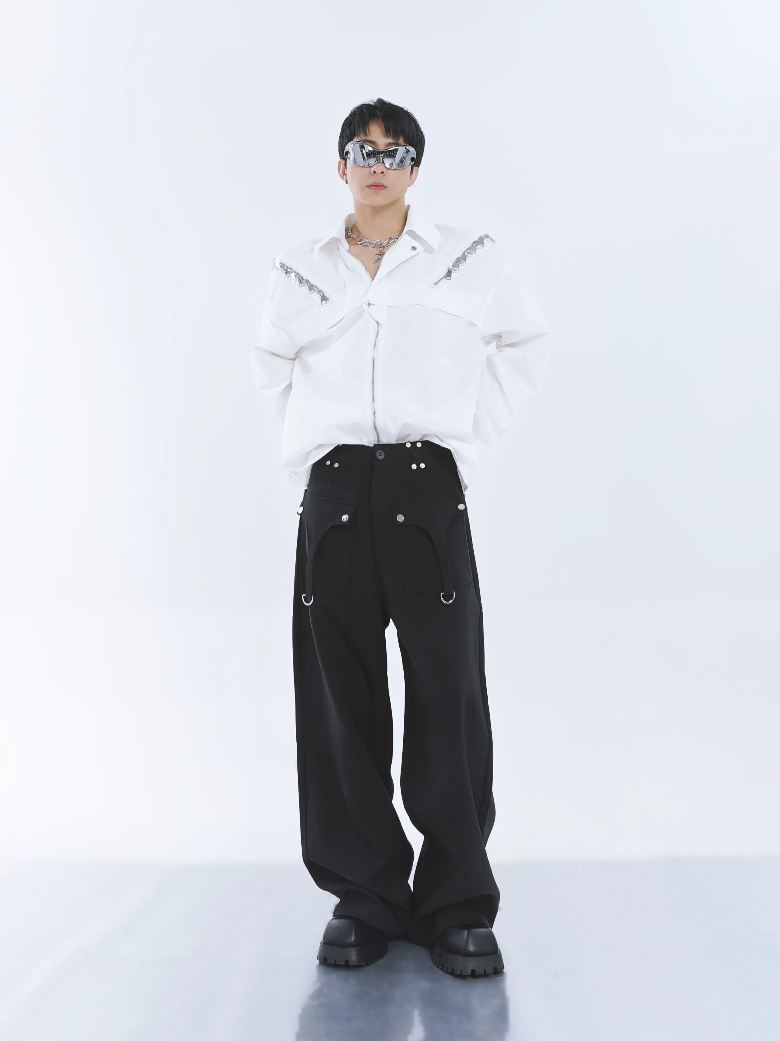 【23s September.】Shoulder Metal Double Zpper Design Shirt   Pants