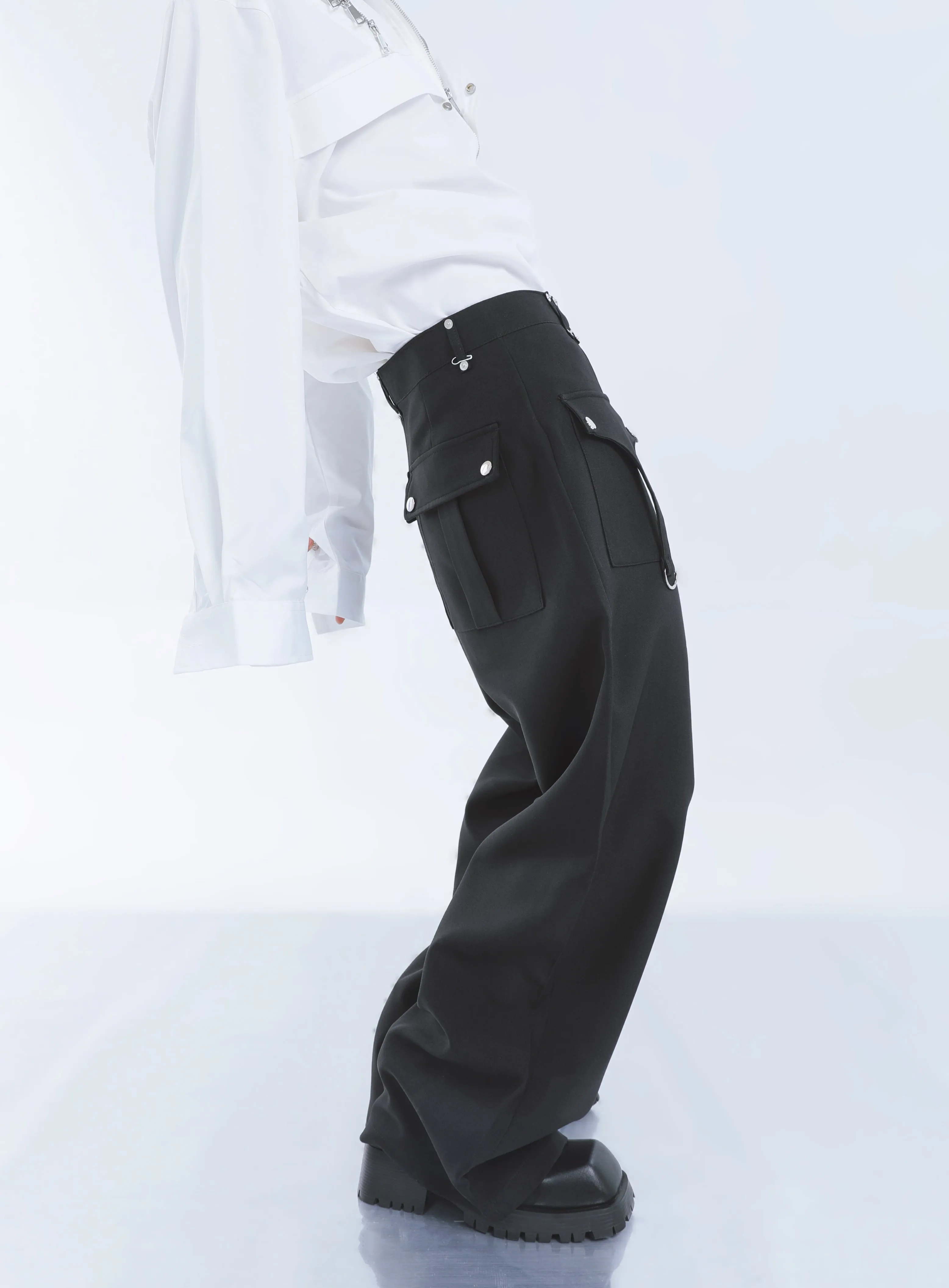 【23s September.】Shoulder Metal Double Zpper Design Shirt   Pants