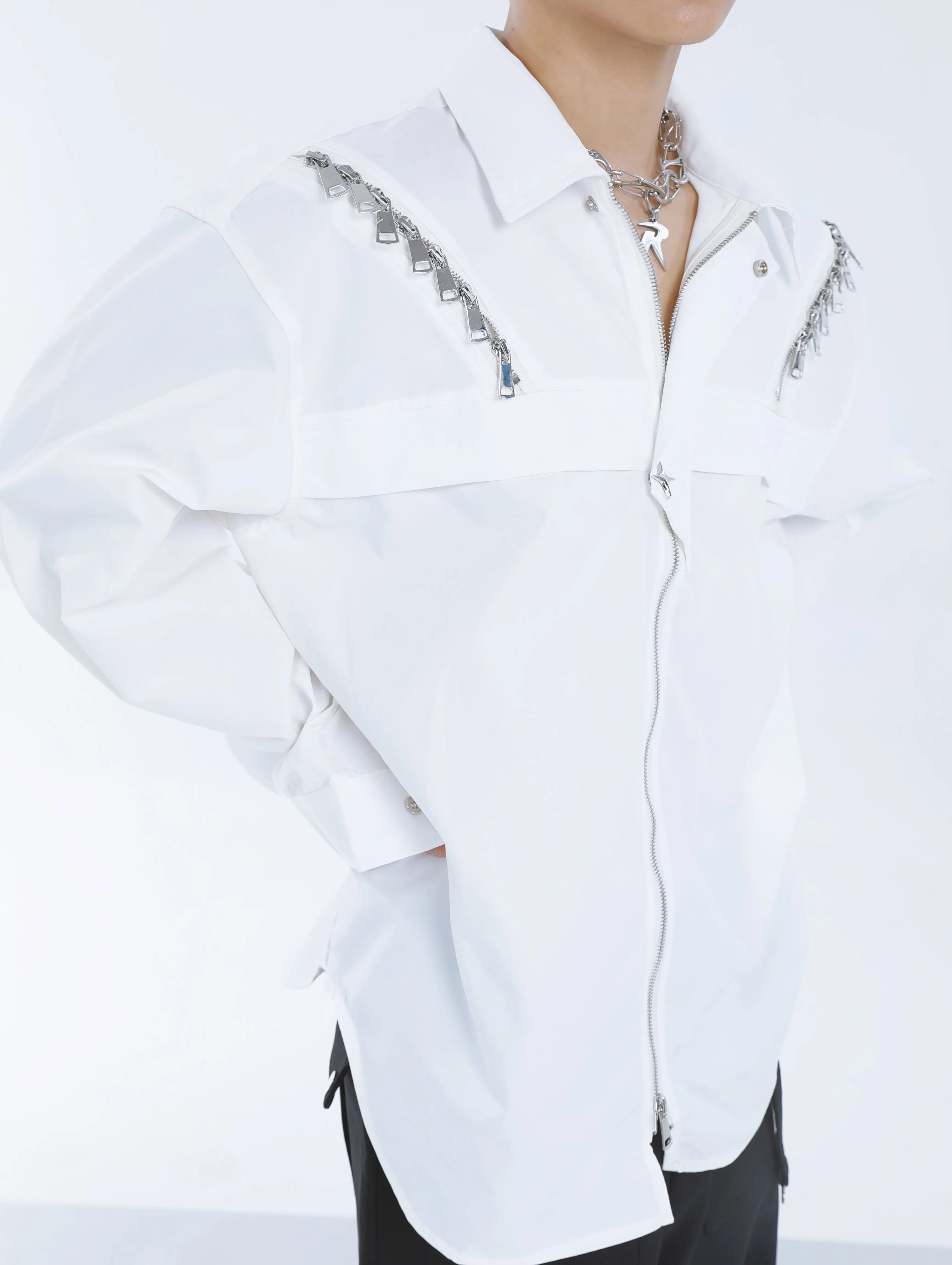 【23s September.】Shoulder Metal Double Zpper Design Shirt   Pants