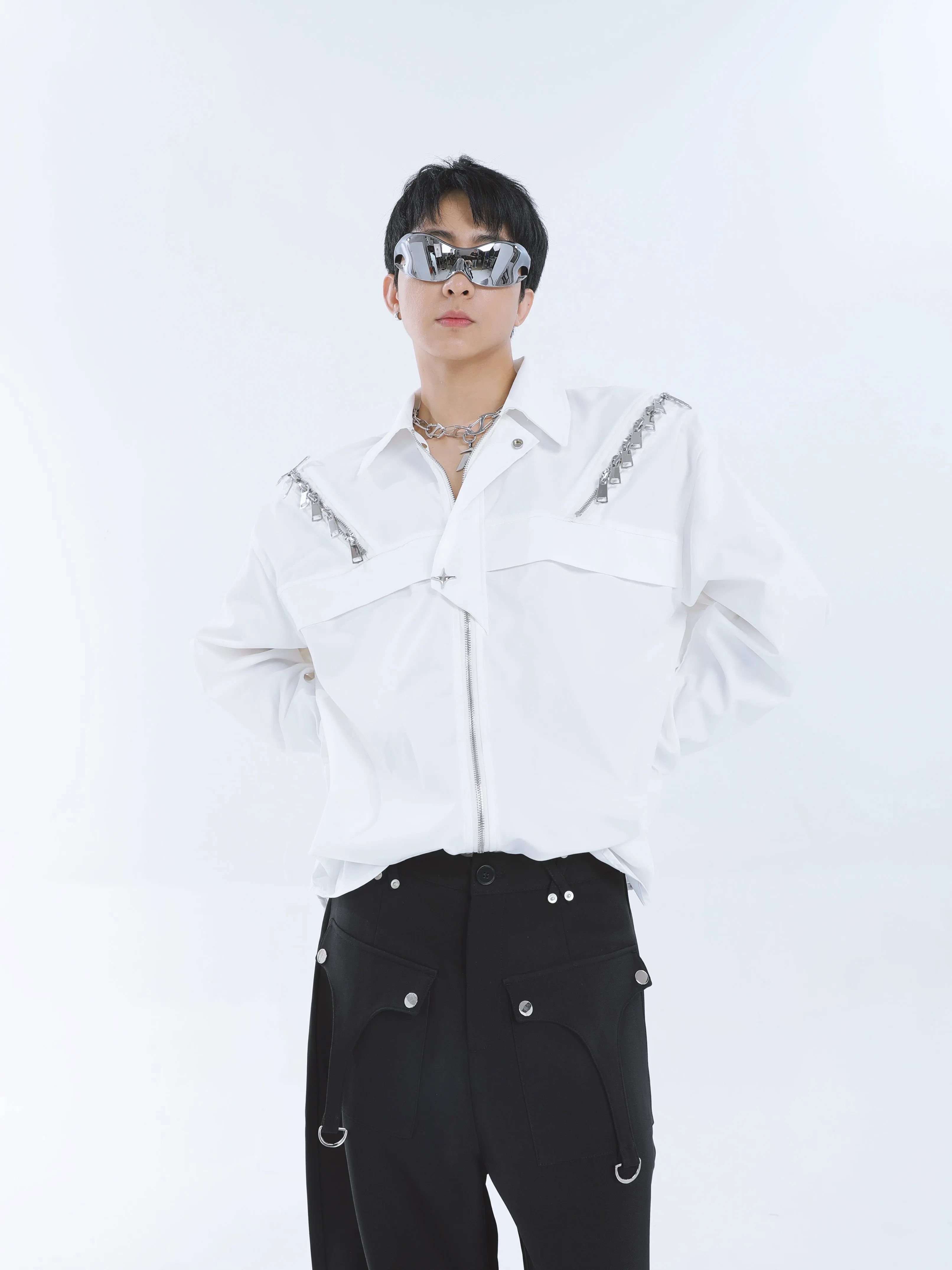 【23s September.】Shoulder Metal Double Zpper Design Shirt   Pants