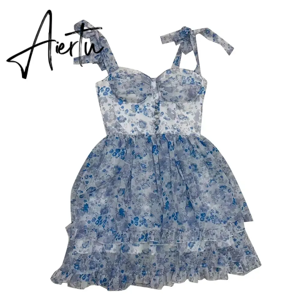 Aiertu Sexy Sling Dress For Women Square Collar Sleeveless High Waist Solid Mini Dresses Female Cltohing Style New