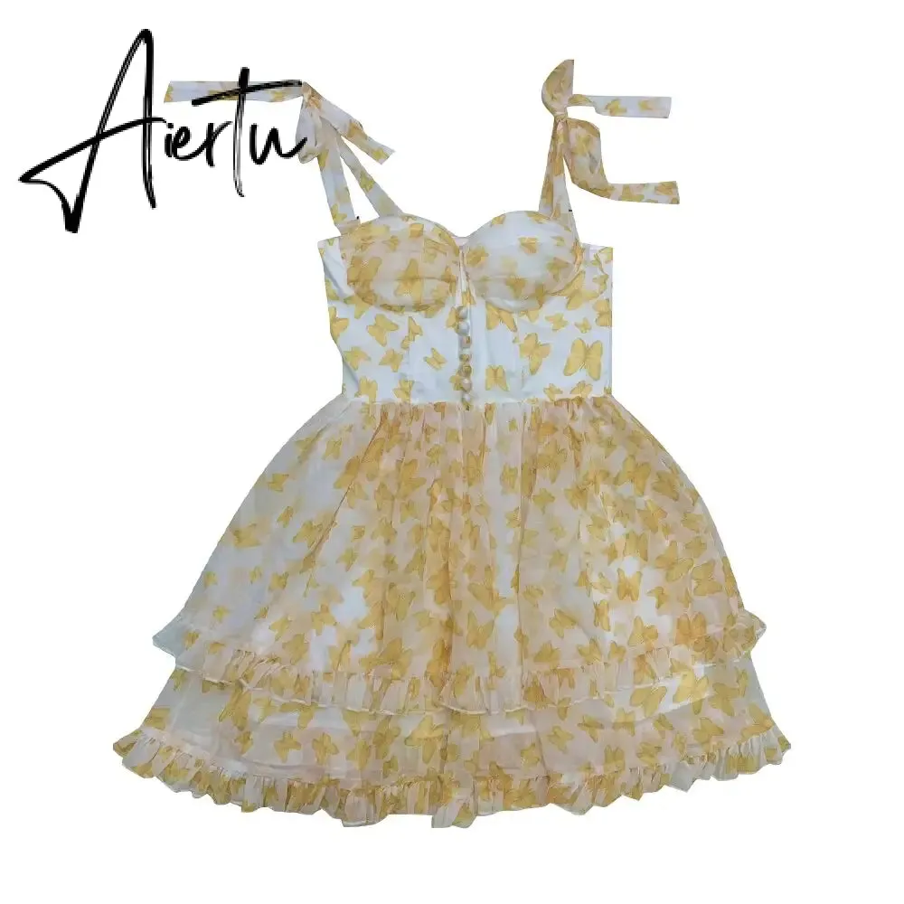 Aiertu Sexy Sling Dress For Women Square Collar Sleeveless High Waist Solid Mini Dresses Female Cltohing Style New