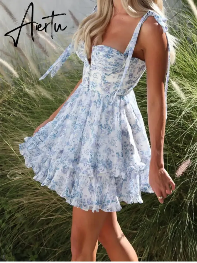 Aiertu Sexy Sling Dress For Women Square Collar Sleeveless High Waist Solid Mini Dresses Female Cltohing Style New