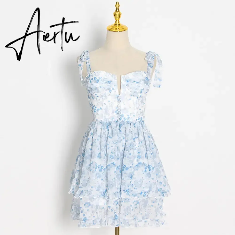 Aiertu Sexy Sling Dress For Women Square Collar Sleeveless High Waist Solid Mini Dresses Female Cltohing Style New