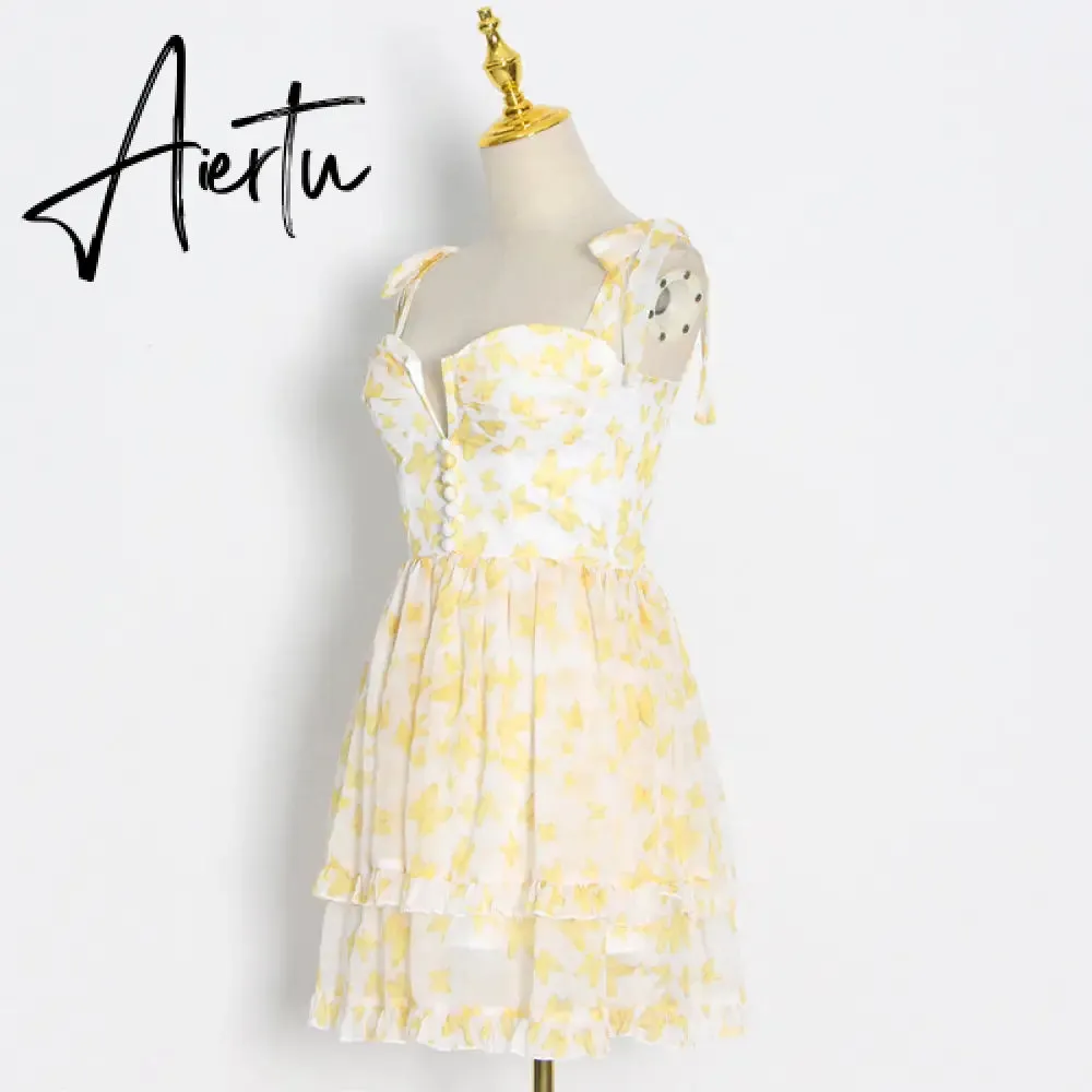 Aiertu Sexy Sling Dress For Women Square Collar Sleeveless High Waist Solid Mini Dresses Female Cltohing Style New