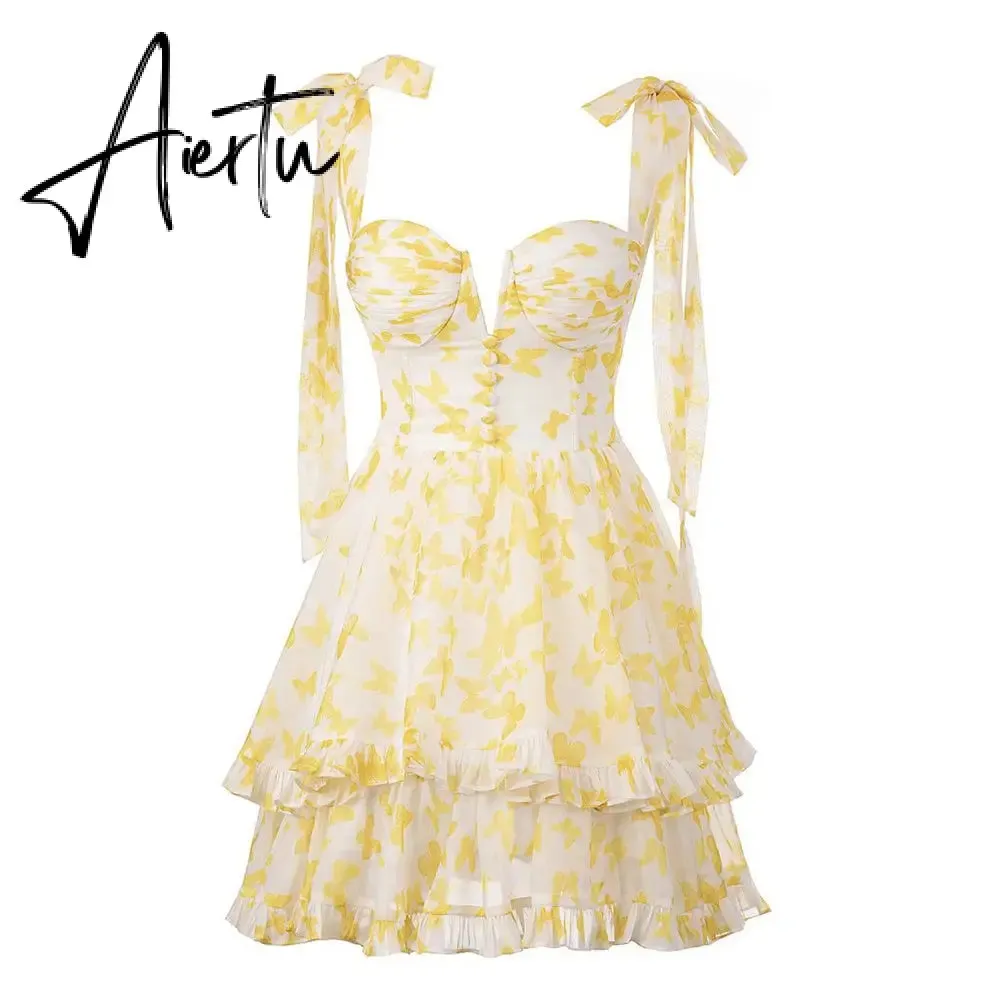 Aiertu Sexy Sling Dress For Women Square Collar Sleeveless High Waist Solid Mini Dresses Female Cltohing Style New