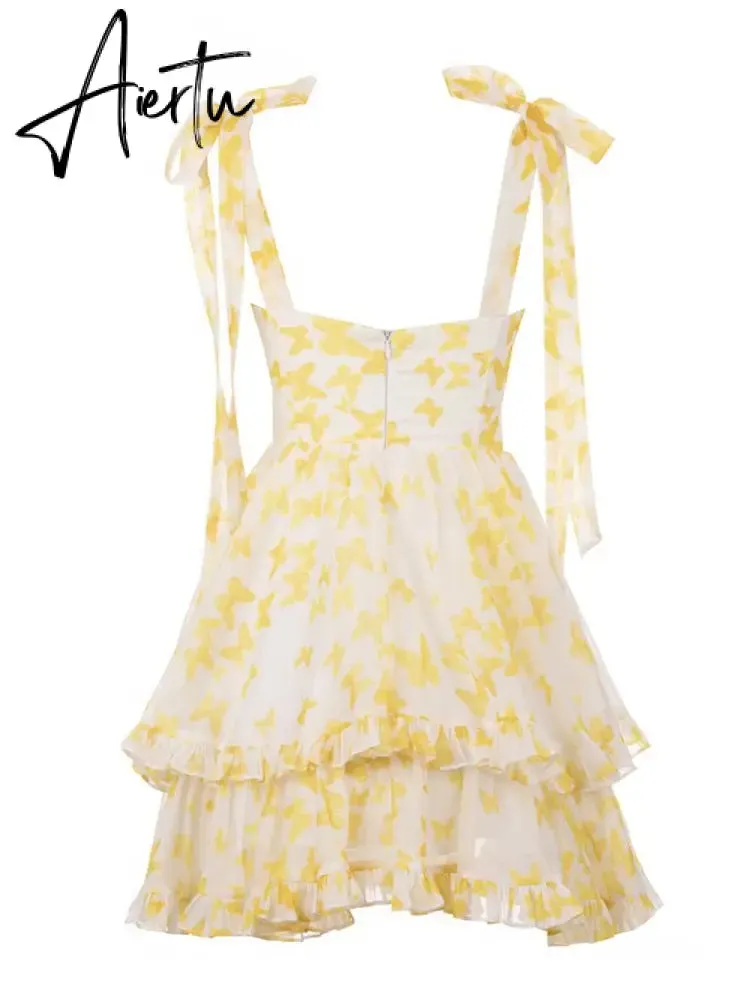 Aiertu Sexy Sling Dress For Women Square Collar Sleeveless High Waist Solid Mini Dresses Female Cltohing Style New