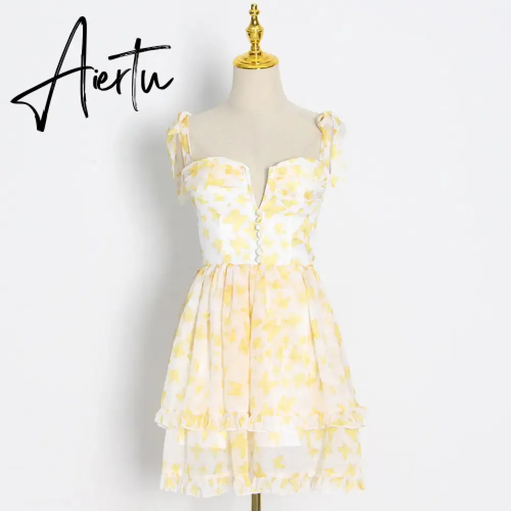 Aiertu Sexy Sling Dress For Women Square Collar Sleeveless High Waist Solid Mini Dresses Female Cltohing Style New