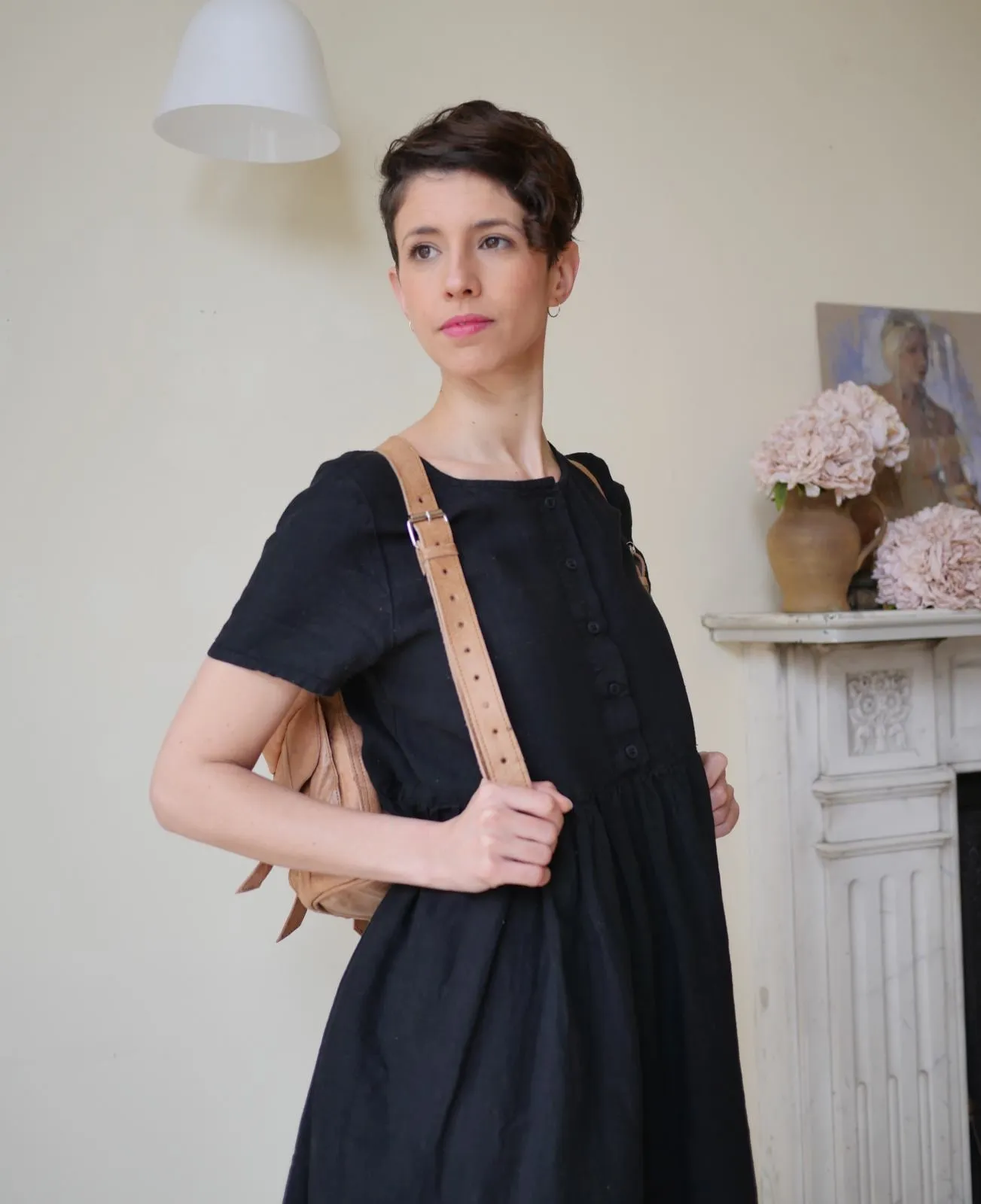 Button Down Linen Dress - Black