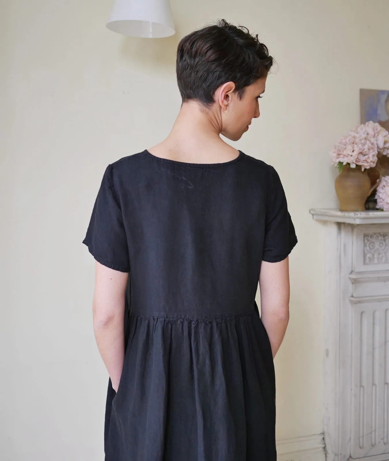 Button Down Linen Dress - Black