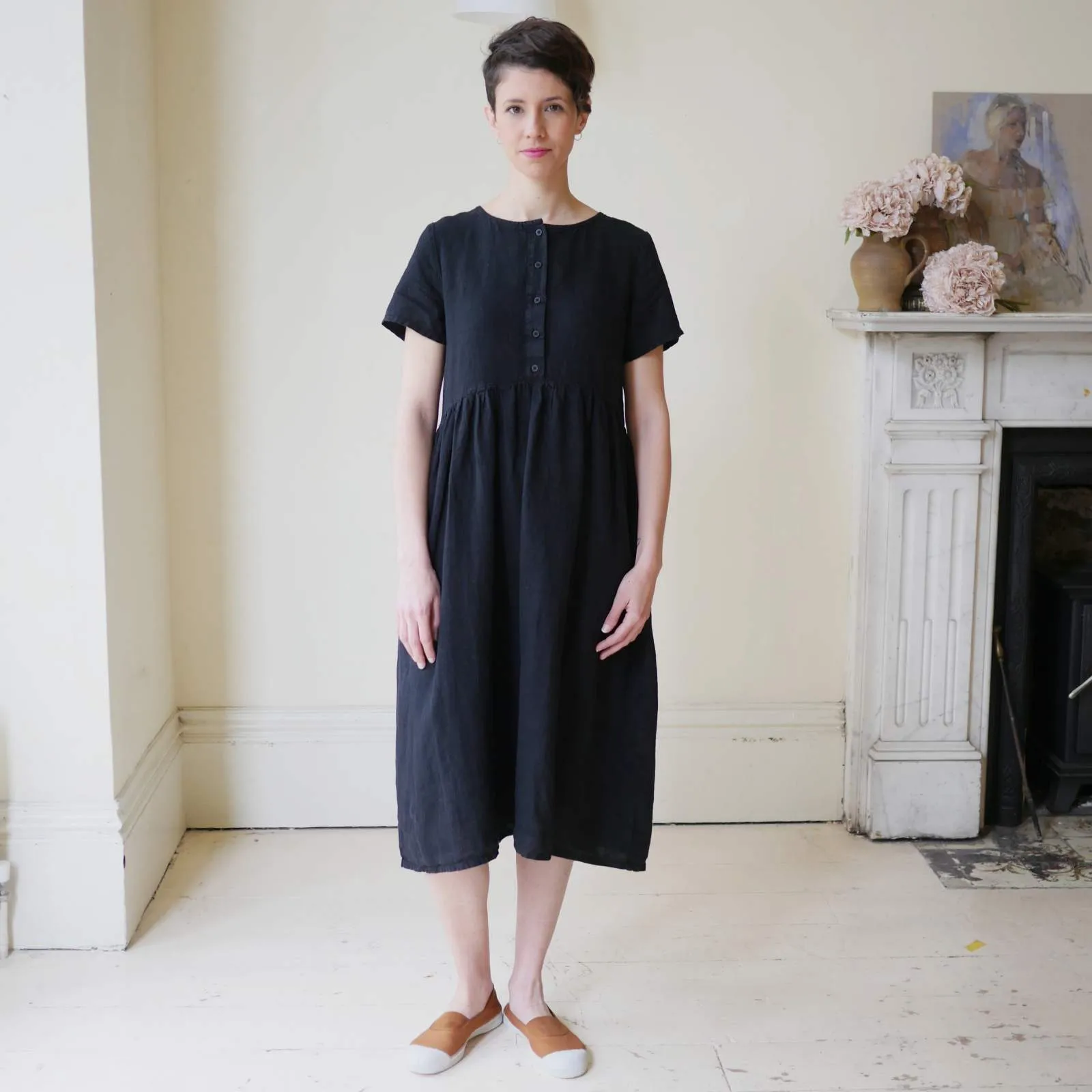 Button Down Linen Dress - Black