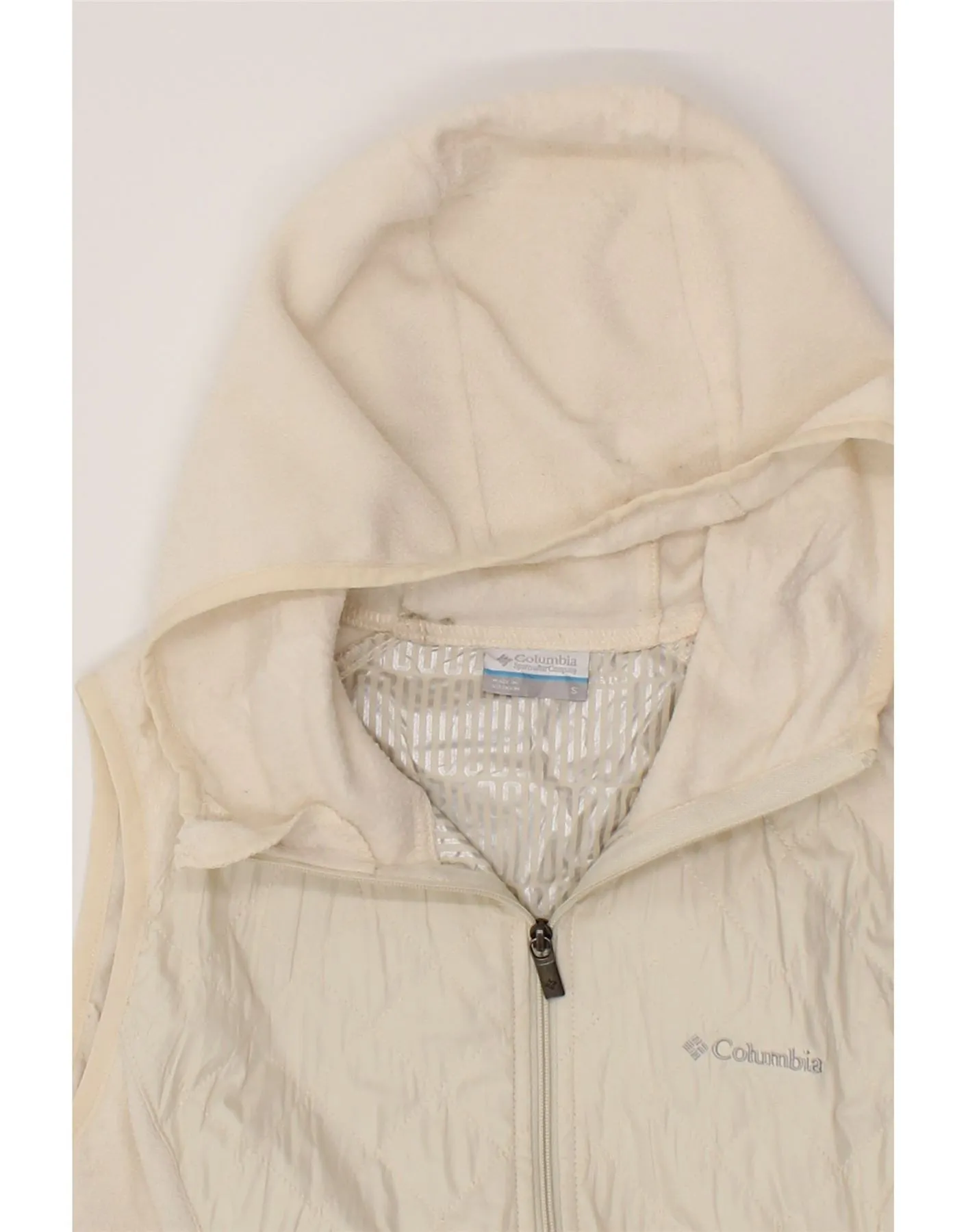 COLUMBIA Womens Hooded Fleece Gilet UK 10 Small Off White Polyester