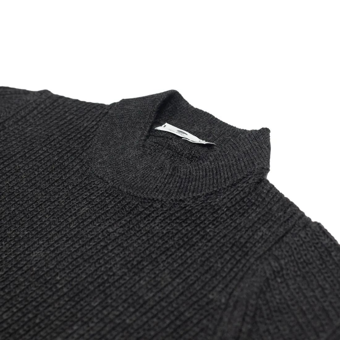 Exclusive mockneck sweater in charcoal baby alpaca and silk