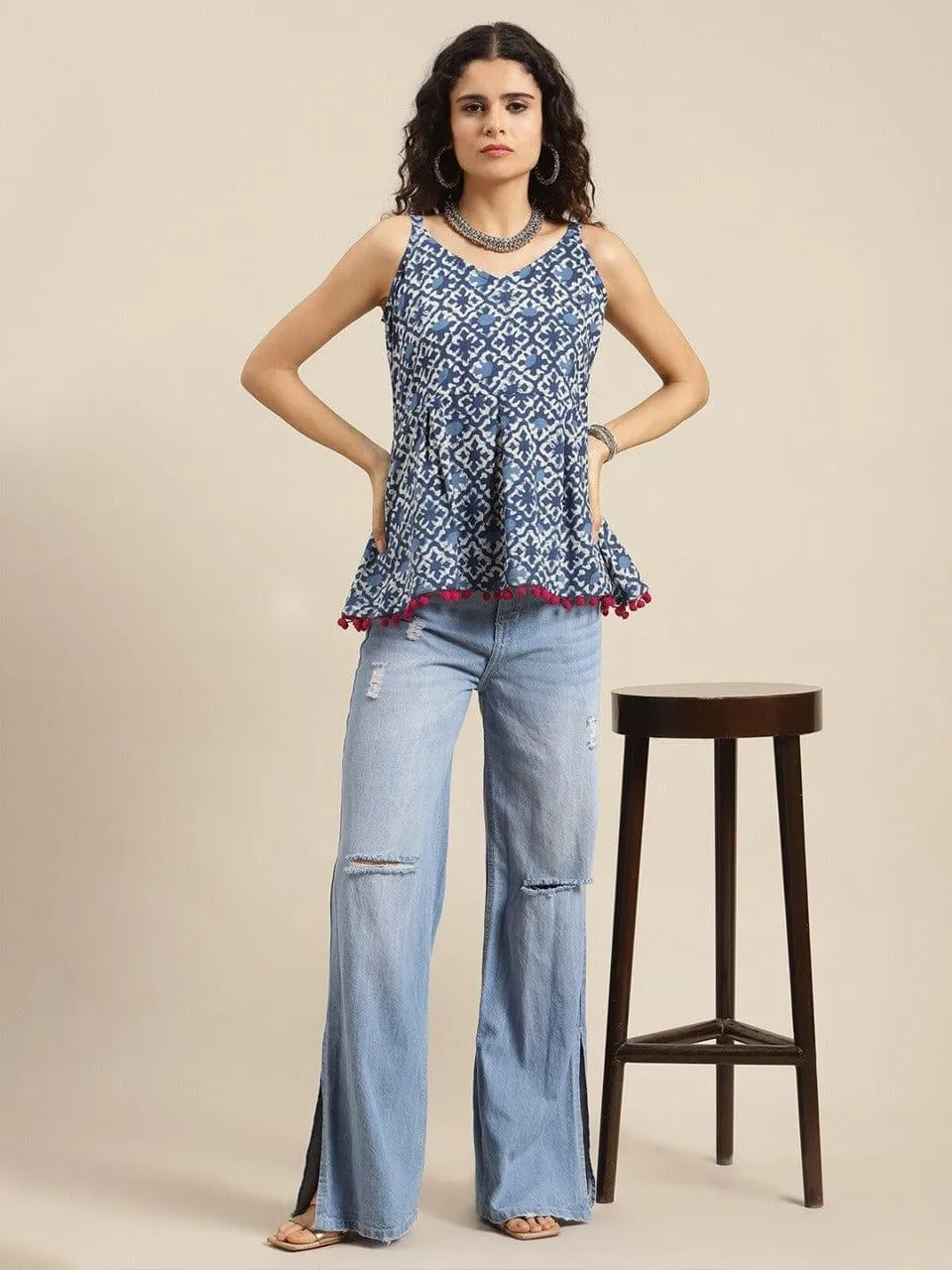 KSUT Blue Printed Top