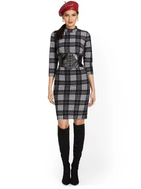 Plaid Corset-Waist Sweater Dress