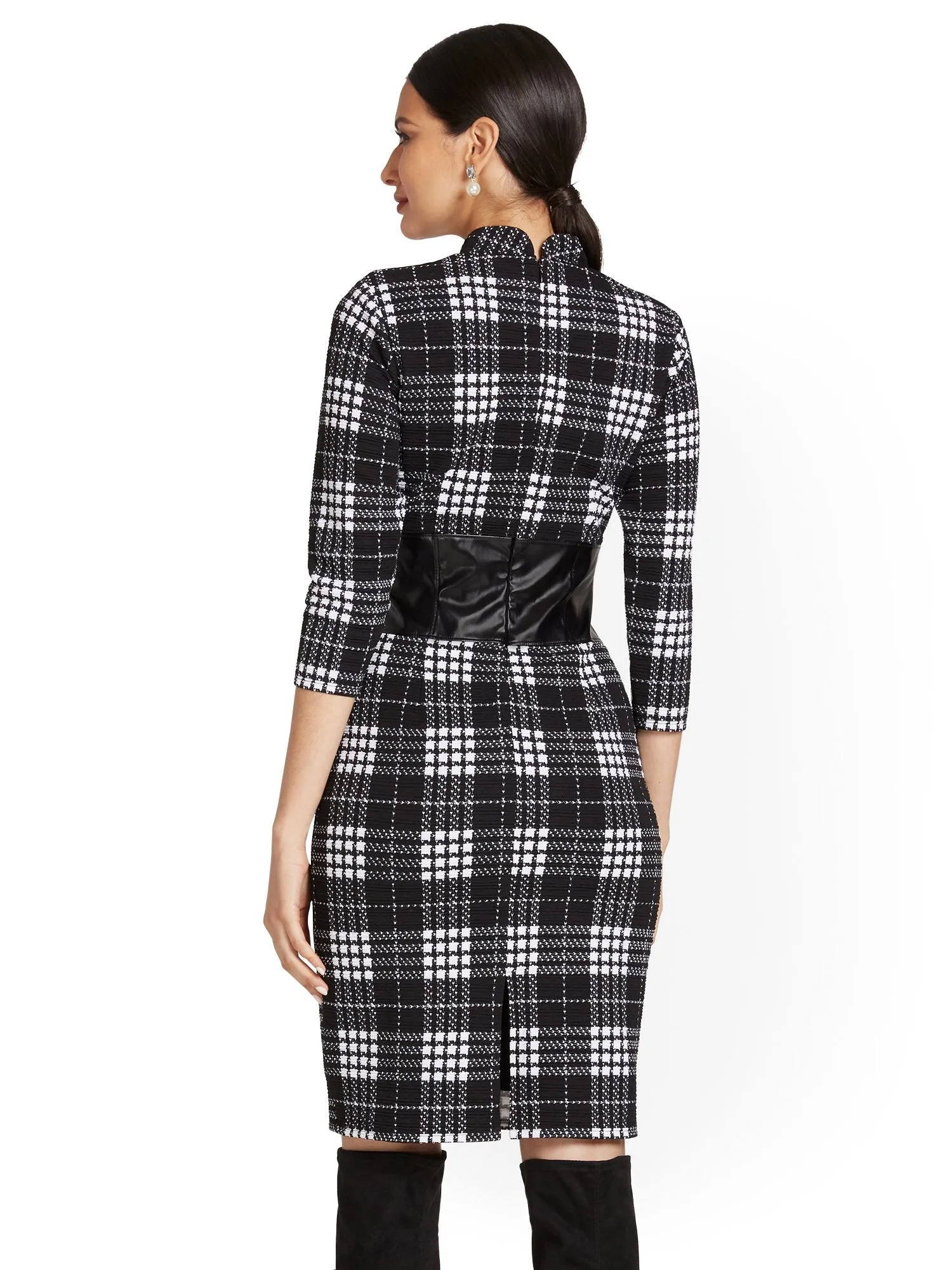 Plaid Corset-Waist Sweater Dress