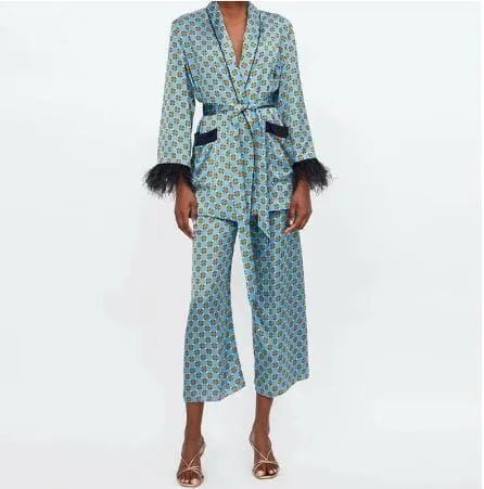 Premium Feather Kimono Suit