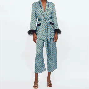 Premium Feather Kimono Suit