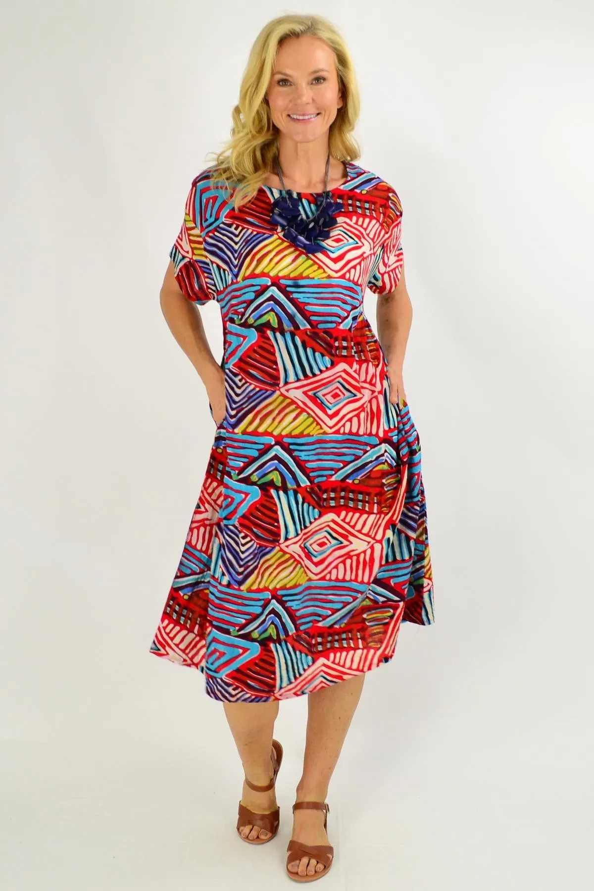 Red Multicolour Shift Tunic Dress