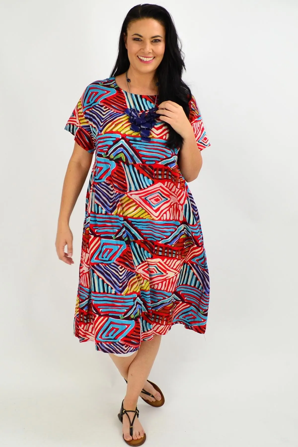Red Multicolour Shift Tunic Dress