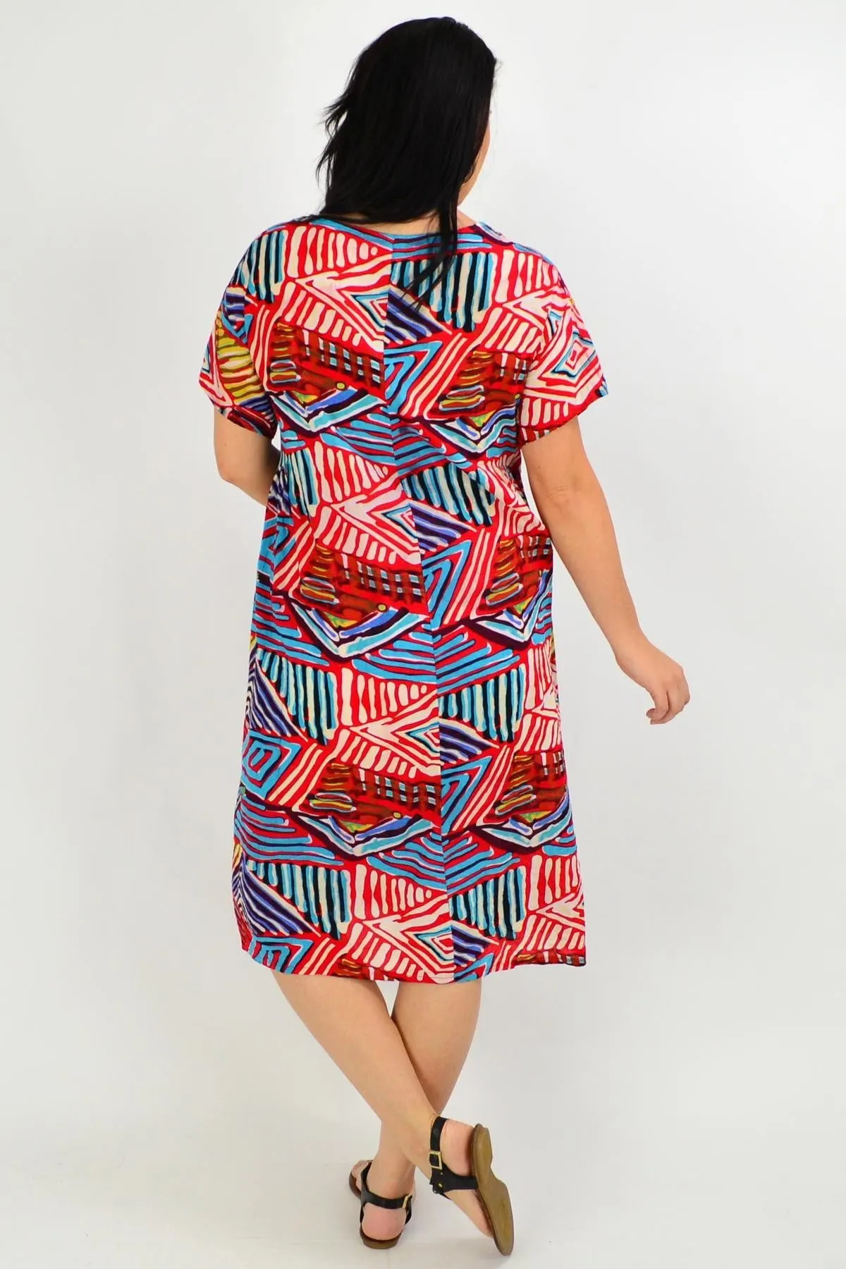Red Multicolour Shift Tunic Dress
