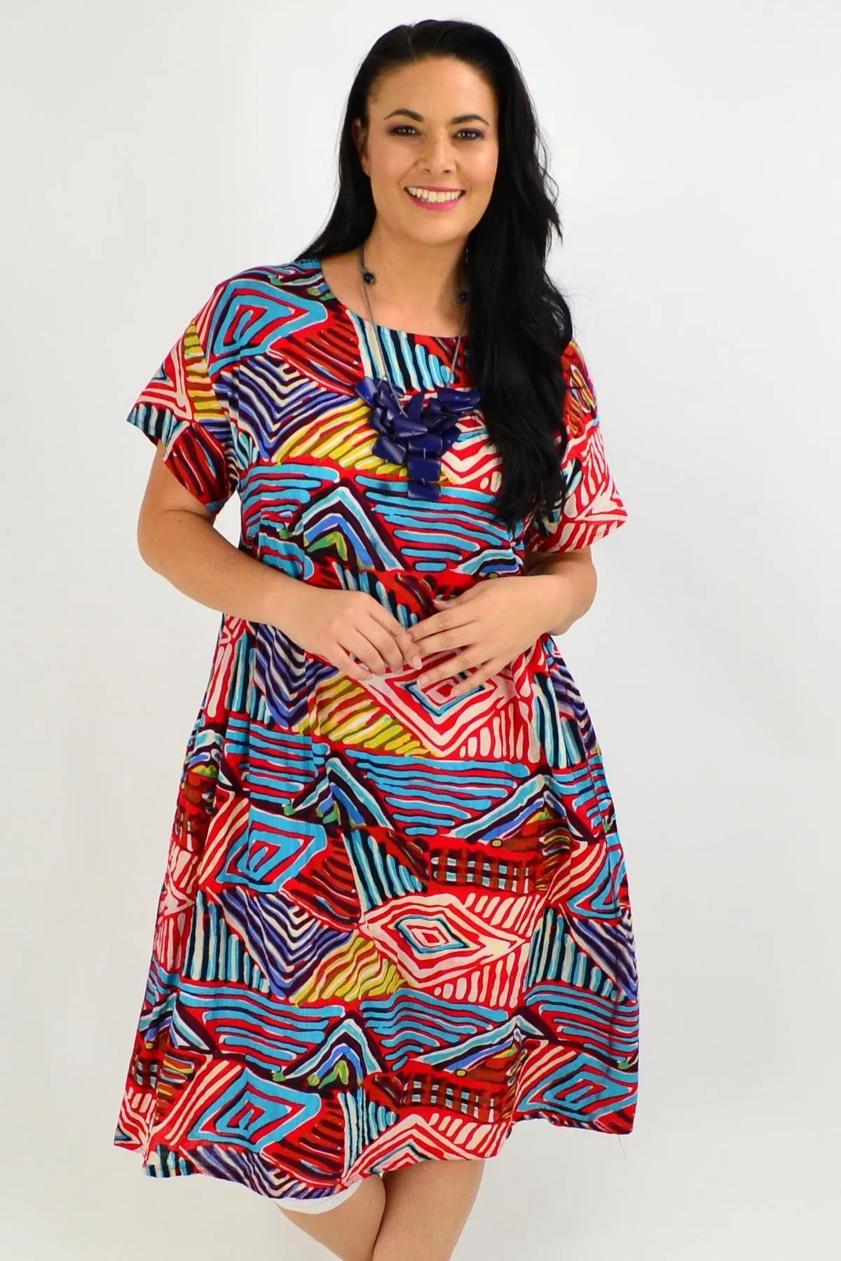 Red Multicolour Shift Tunic Dress