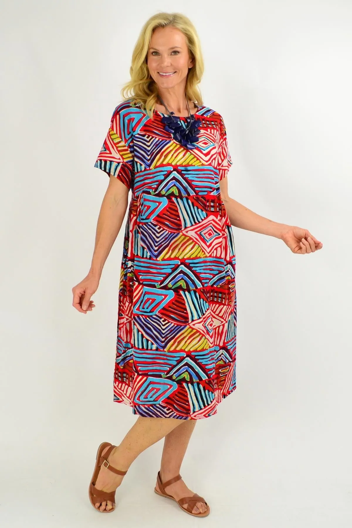 Red Multicolour Shift Tunic Dress