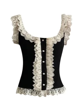 Summer Women Korean Ballet Core Coquette Lace Crop Top Mori Girl Tank Top Gyaru 2000s Aesthetic Hot Sexy Vintage Camisole Gothic