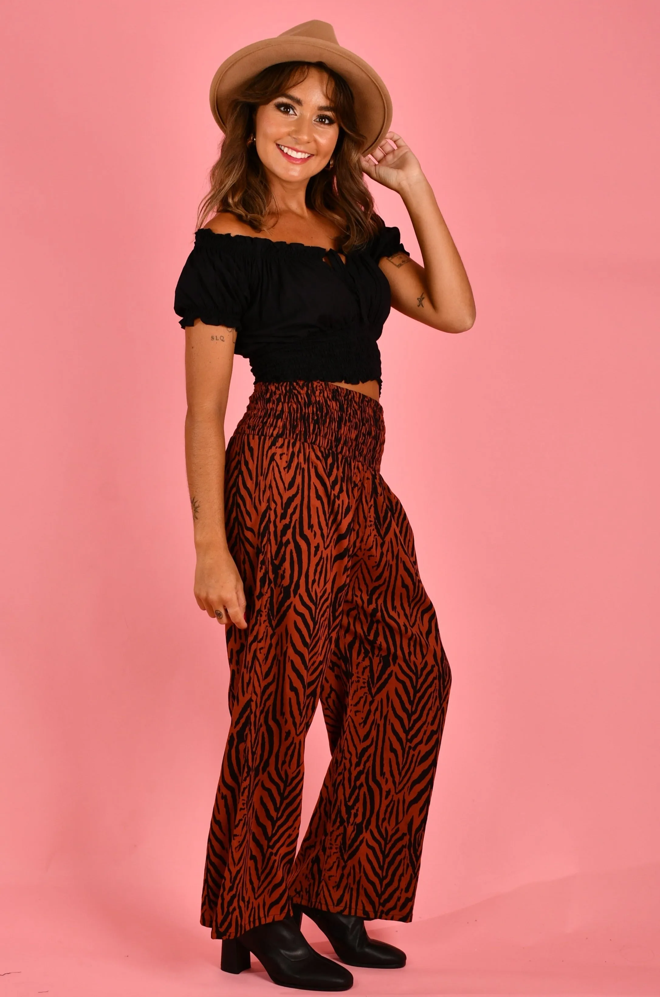 VGLP067 - LONG ROUCHED PANTS - ZEBRA RUST