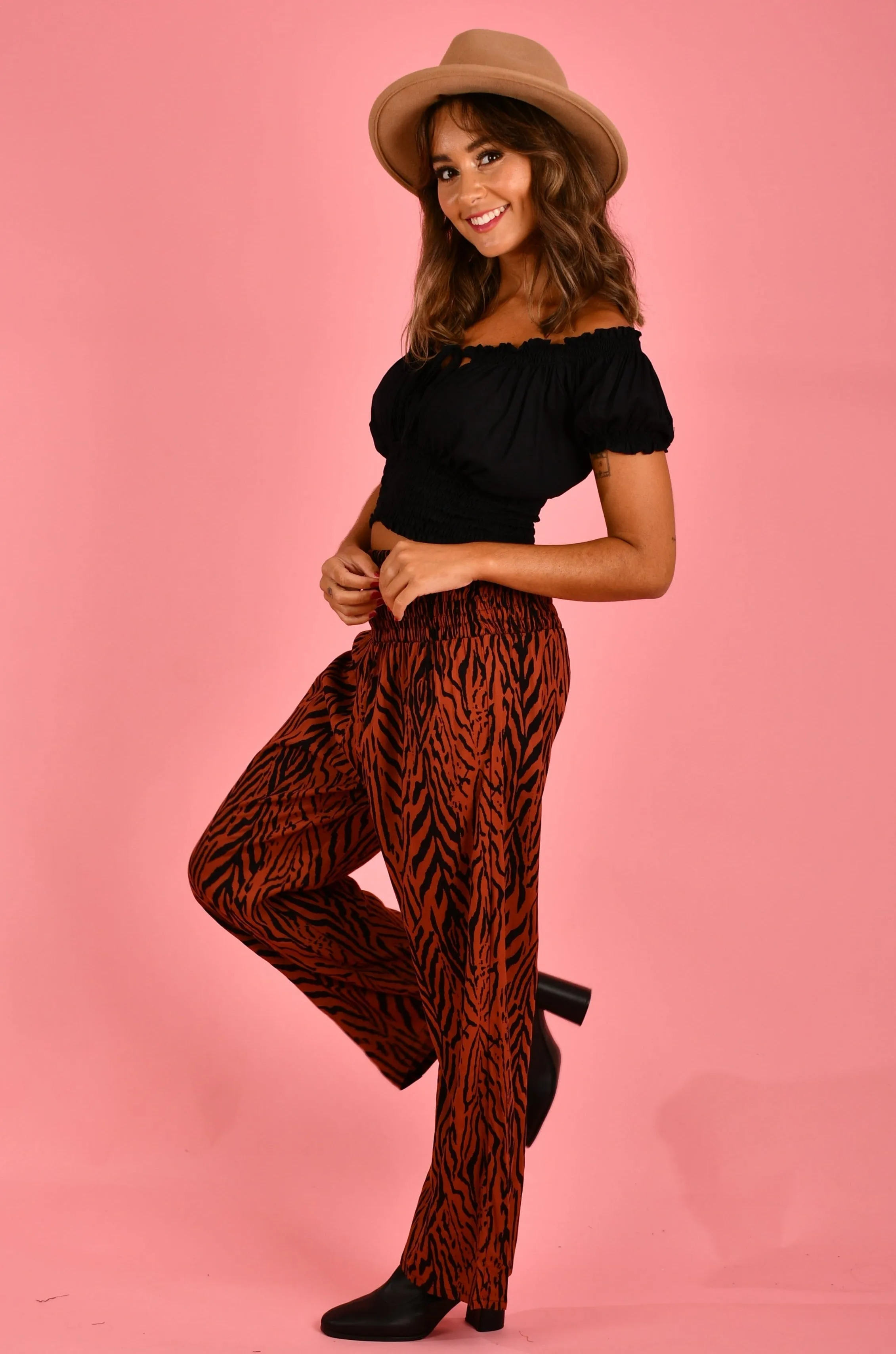VGLP067 - LONG ROUCHED PANTS - ZEBRA RUST