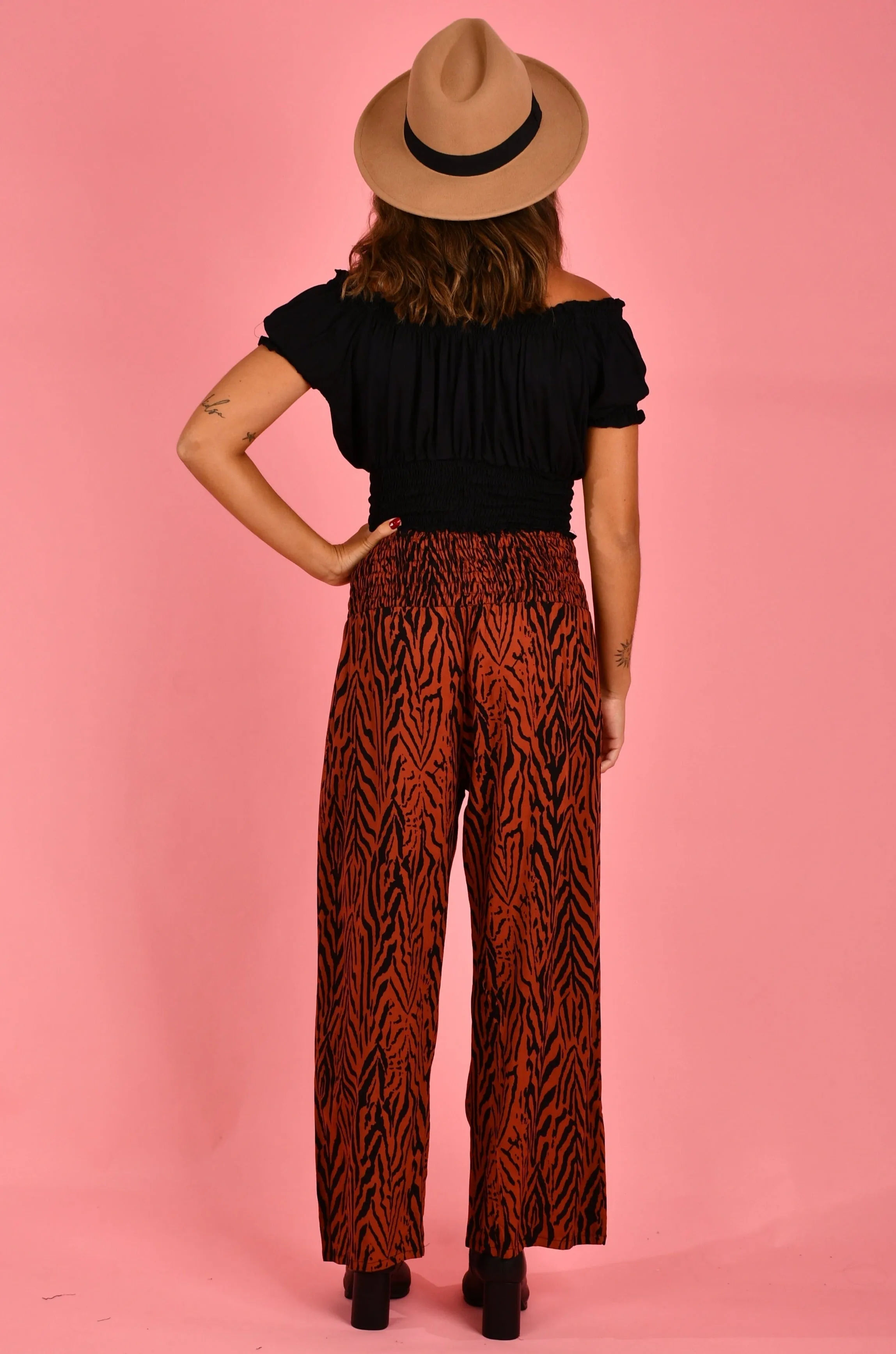 VGLP067 - LONG ROUCHED PANTS - ZEBRA RUST