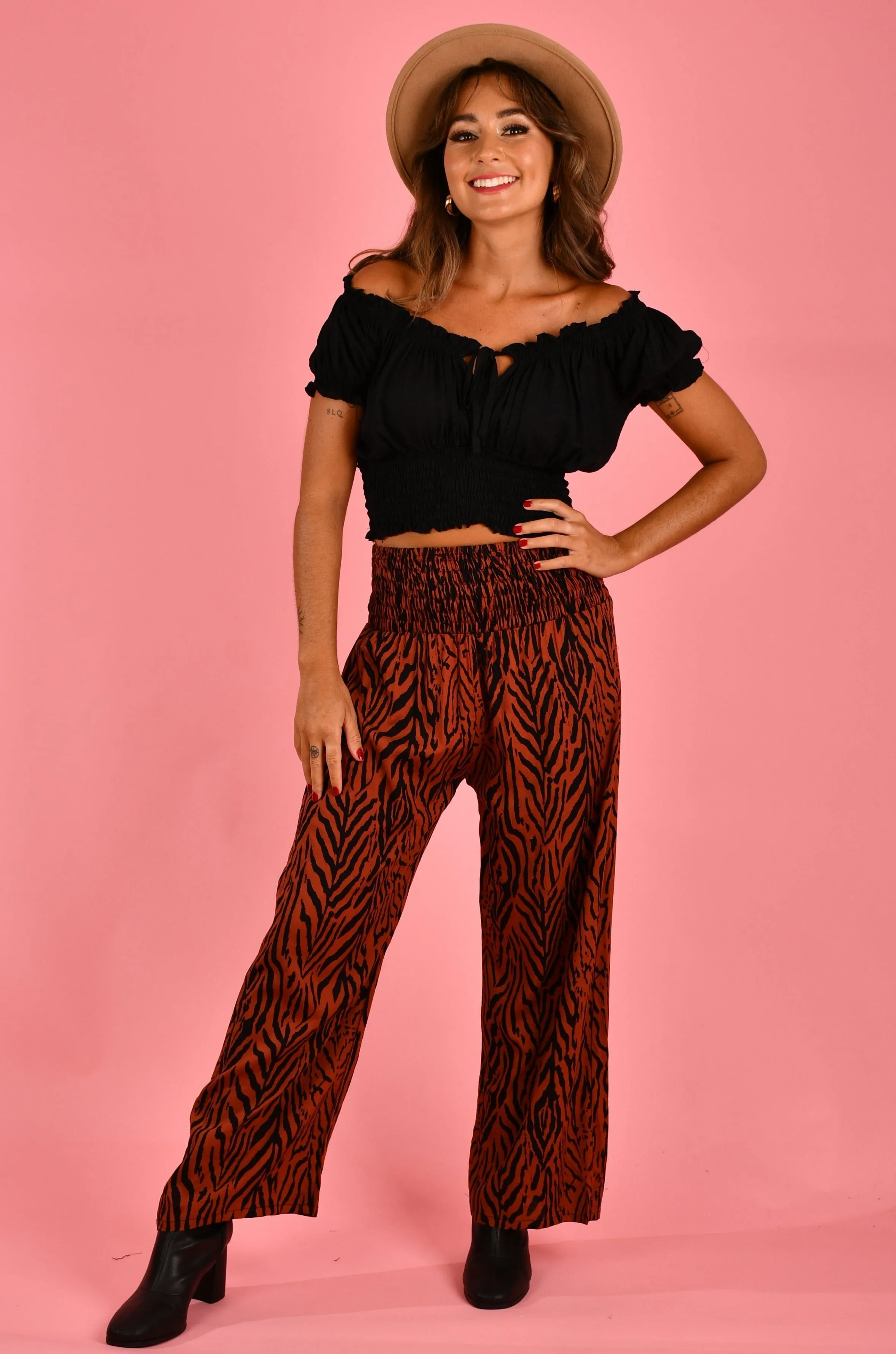 VGLP067 - LONG ROUCHED PANTS - ZEBRA RUST