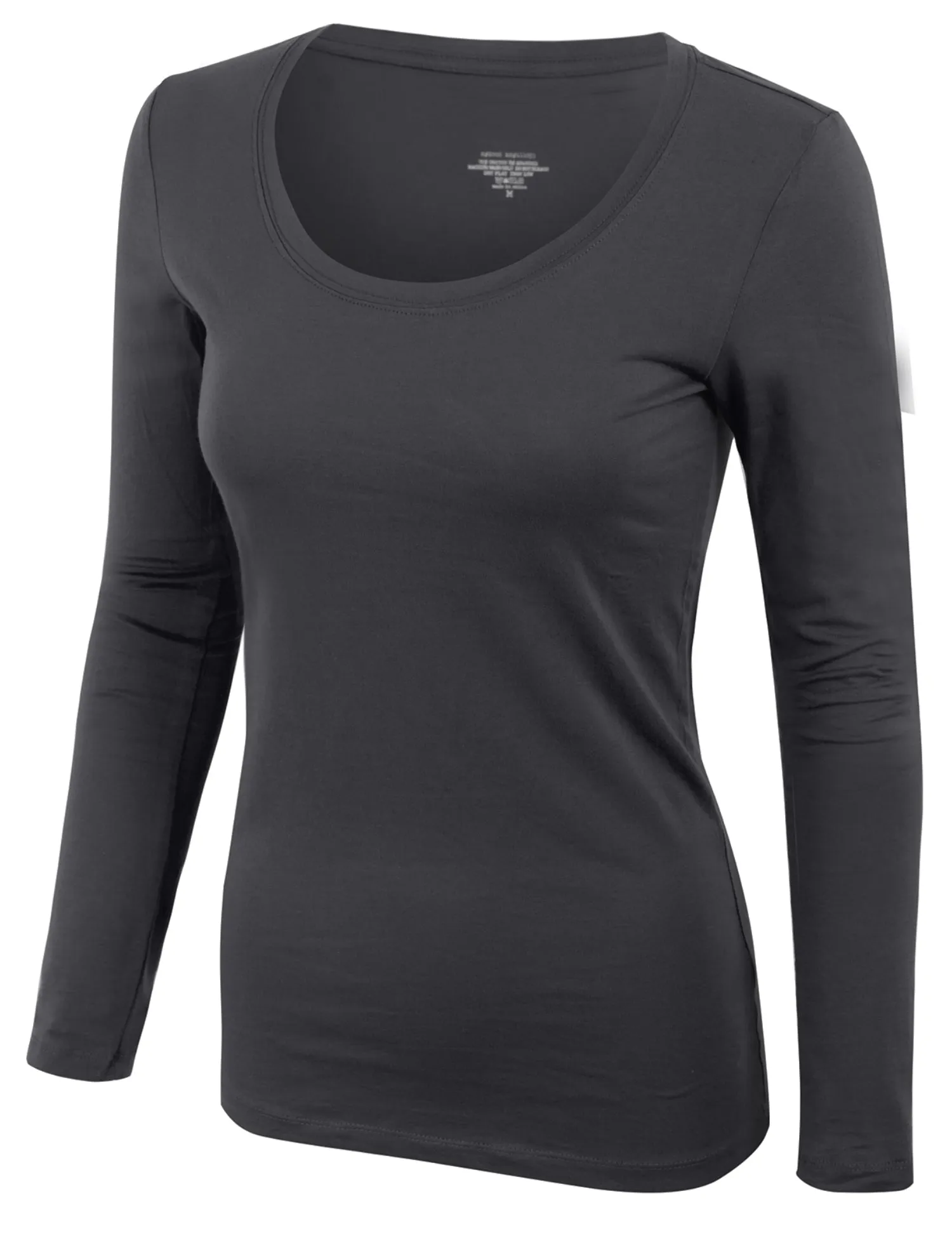 Womens Long Sleeve Basic Plain Scoop Neck T-shirt Top